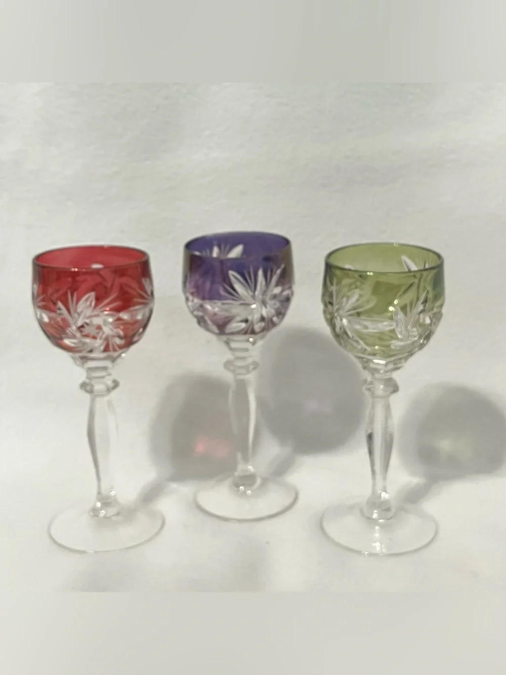 Bohemian Cut to Clear Vintage Crystal Cordial Glasses